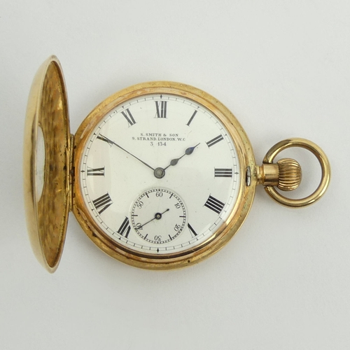 163A - Gents 14ct half hunter pocket watch 73 grams gross, 68 x 49cm. UK Postage £12.