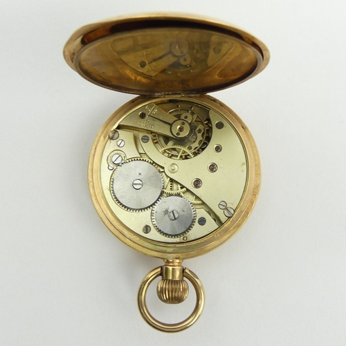 163A - Gents 14ct half hunter pocket watch 73 grams gross, 68 x 49cm. UK Postage £12.