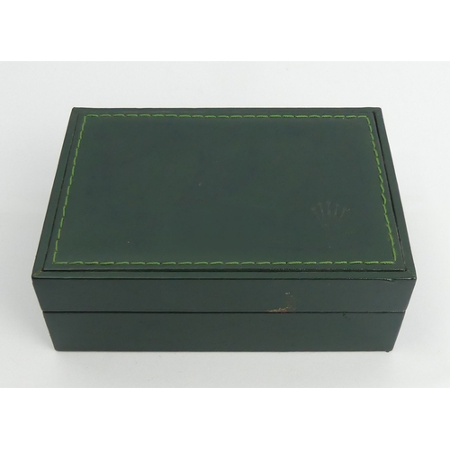 168 - Rolex green watch box with a wooden interior, 38.00.2, 14.5 x 10.2 x 5.2cm. UK Postage £12.