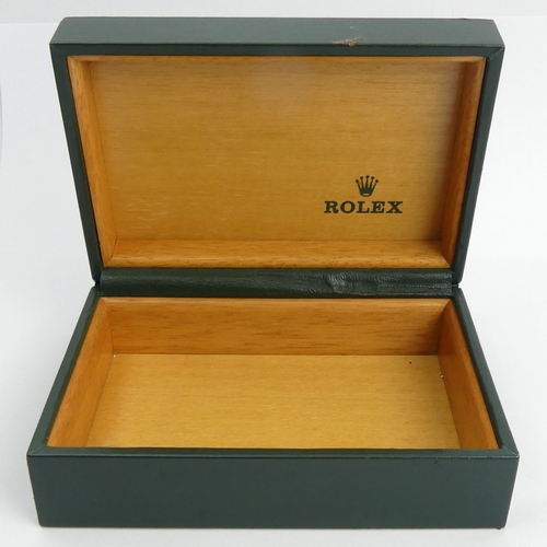 168 - Rolex green watch box with a wooden interior, 38.00.2, 14.5 x 10.2 x 5.2cm. UK Postage £12.