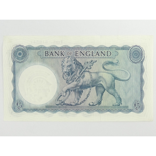 192 - Bank of England LK O' Brien five pounds note - uncirculated.  UK Postage £5.