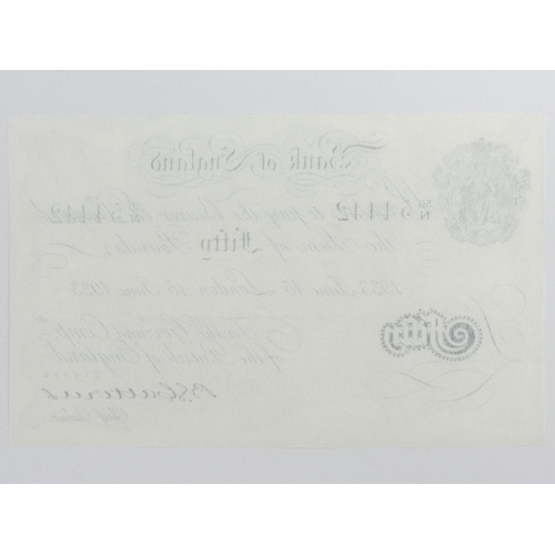 175 - Bank of England 1933 fifty pounds white type copy note. UK Postage £5.