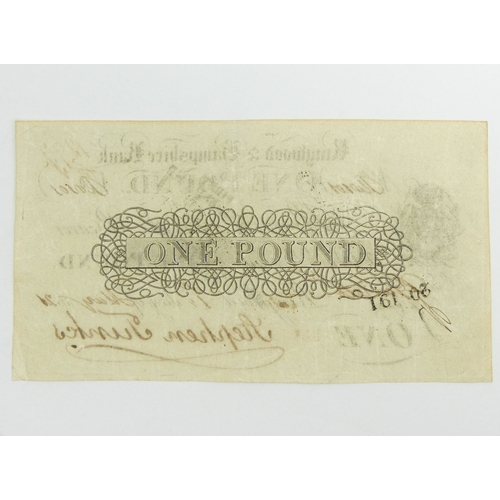 180 - Ringwood & Hampshire Bank 1821 Stephen Tunks one pound note. UK Postage £5.