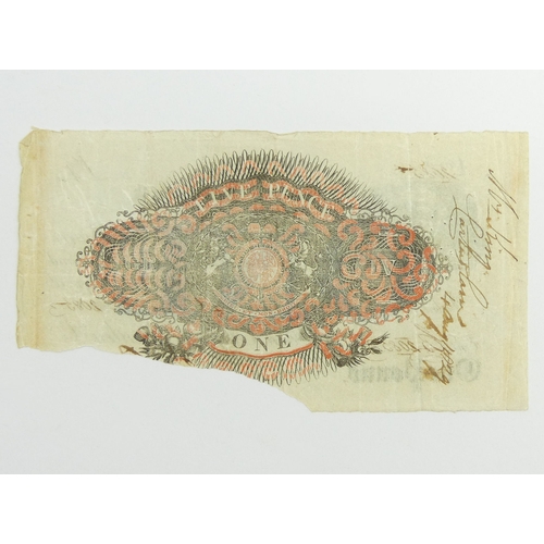 186 - Christchurch Wimborne & Ringwood Bank 1825 one pound note. UK Postage £5.