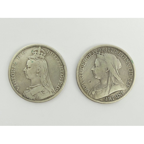 221 - Victoria silver crowns, 1893 and 1889.