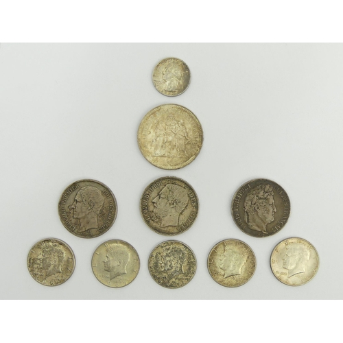 222A - Various coins including 1868 and 1849 Leopold II 5 Francs.