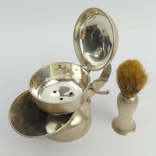 234 - Victorian silver shaving cup and brush, A & J Zimmerman, Birm. 1899, 14cm. UK Postage £12.