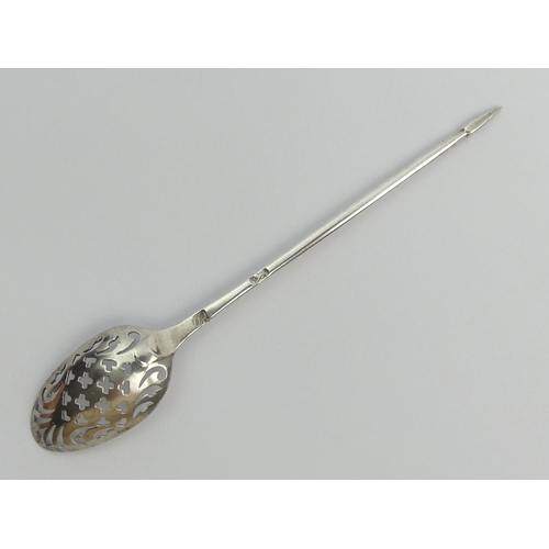 235 - Georgian silver mote spoon, 11.2 grams, 13.5cm. UK Postage £12.