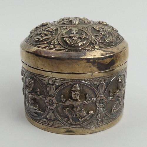 236 - South Asian Silver (tested) ornate pot and cover, 126 grams, 6.5cm x 7.3cm. UK Postage £12.