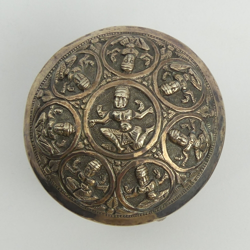 236 - South Asian Silver (tested) ornate pot and cover, 126 grams, 6.5cm x 7.3cm. UK Postage £12.