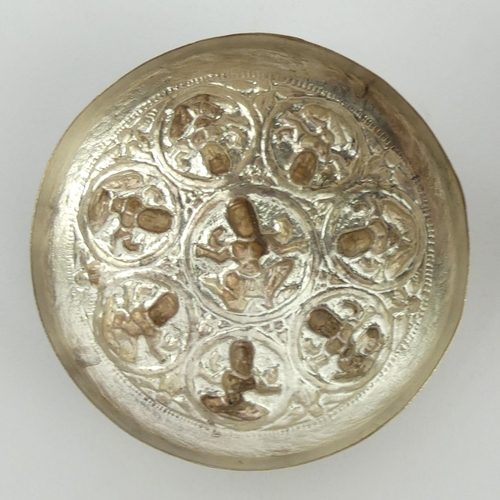 236 - South Asian Silver (tested) ornate pot and cover, 126 grams, 6.5cm x 7.3cm. UK Postage £12.