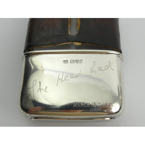 237 - George V silver mounted hip flask, Chester 1916 and a Whisky Noggin, Birm. 1925 14cm. UK Postage £12... 