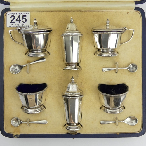 245 - Mappin & Webb 10 piece silver cruet set in a fitted box, Birm. 1929. UK Postage £15.