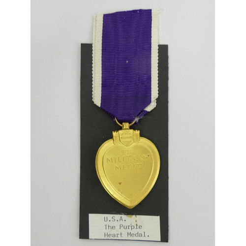 263 - Purple Heart military medal USA, various World War I photos and a Black Watch brass name plaque. UK ... 