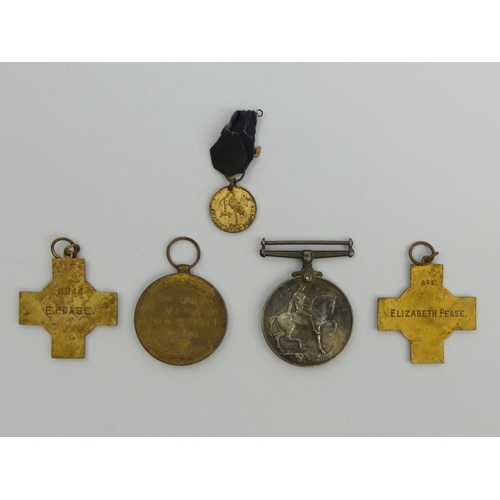 283 - Two World War I voluntary aid detachment medals with two red cross society medals to Elizabeth Pease... 