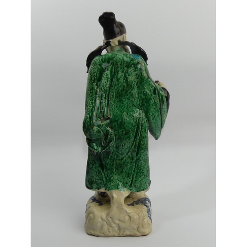 299A - 19th Century Chinese pottery figure of a sage, 36cm. UK Postage £18.