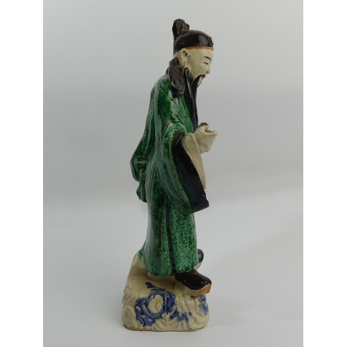 299A - 19th Century Chinese pottery figure of a sage, 36cm. UK Postage £18.