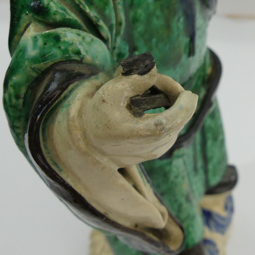 299A - 19th Century Chinese pottery figure of a sage, 36cm. UK Postage £18.