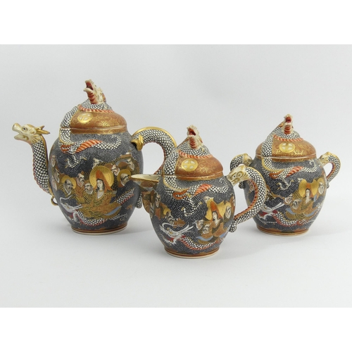 303 - Japanese Meiji period satsuma pottery dragon design 18 piece tea set. UK Postage £20.