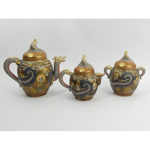 303 - Japanese Meiji period satsuma pottery dragon design 18 piece tea set. UK Postage £20.