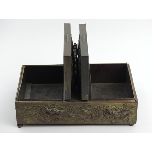 309 - Late 19th Century/Early 20th Century Chinese metalware cigarette box, 21cm x 14cm x 11cm to top of h... 