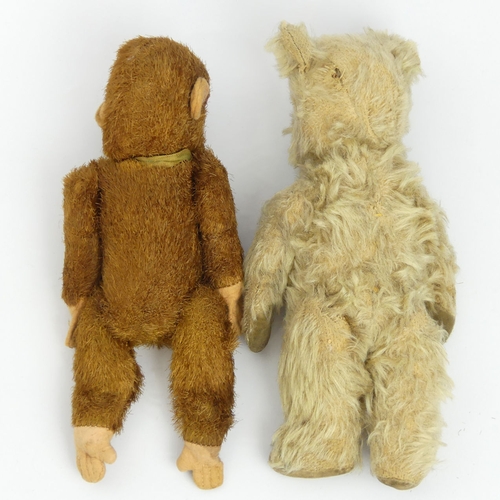 375G - A Schuco type monkey and an old mohair teddy bear. 22 and 23cm UK Postage £12.