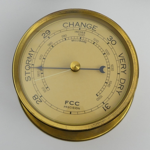 394B - Brass FCC precision aneroid barometer and silver plated bachelors tea set. UK Postage £14.