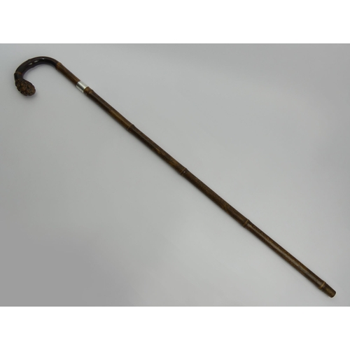 394E - A Brigg bamboo walking stick with a kosh inside and a silver collar, London 1920, 97cm. UK Postage £... 