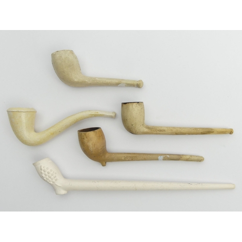 408 - Five old clay pipes including an unsmoked calabash shape. UK Postage £12