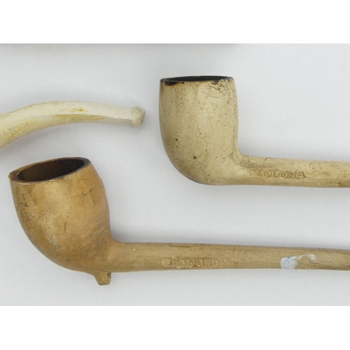 408 - Five old clay pipes including an unsmoked calabash shape. UK Postage £12