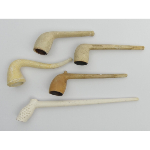 408 - Five old clay pipes including an unsmoked calabash shape. UK Postage £12