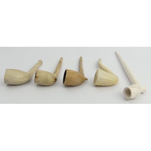 408 - Five old clay pipes including an unsmoked calabash shape. UK Postage £12