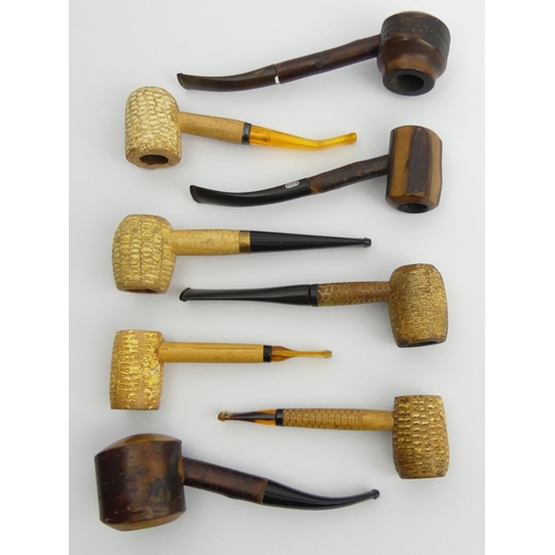 432 - Seven vintage pipes pre-smoked in reasonable condition - 3 Ropp cherrywood pipes, 5 corn cob pipes. ... 