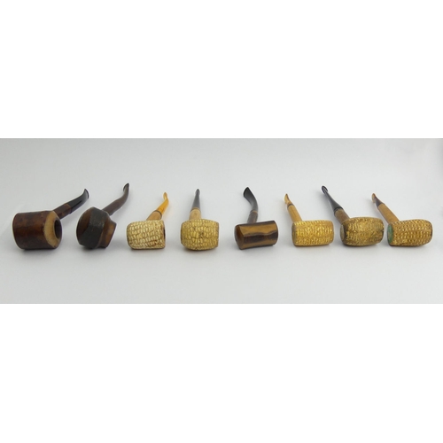 432 - Seven vintage pipes pre-smoked in reasonable condition - 3 Ropp cherrywood pipes, 5 corn cob pipes. ... 