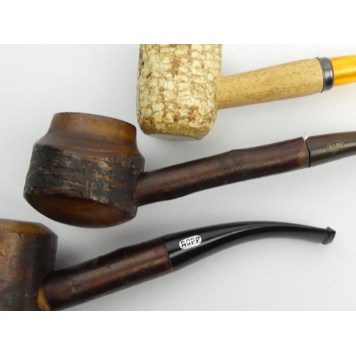 432 - Seven vintage pipes pre-smoked in reasonable condition - 3 Ropp cherrywood pipes, 5 corn cob pipes. ... 