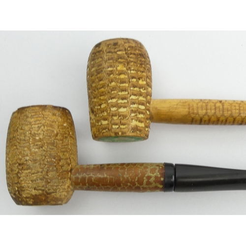 432 - Seven vintage pipes pre-smoked in reasonable condition - 3 Ropp cherrywood pipes, 5 corn cob pipes. ... 