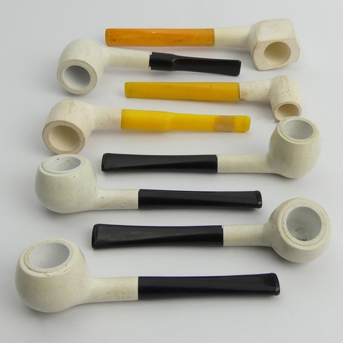 435 - Eight unsmoked pipes, three meerschaums, five plastic Nypla Ceramic lined pipes, all with acrylic mo... 