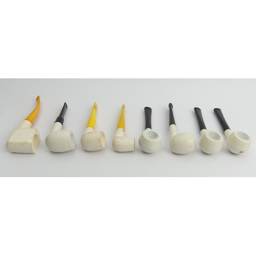 435 - Eight unsmoked pipes, three meerschaums, five plastic Nypla Ceramic lined pipes, all with acrylic mo... 