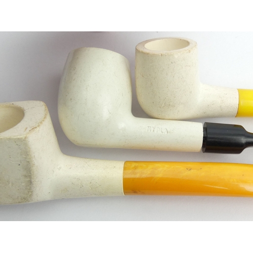 435 - Eight unsmoked pipes, three meerschaums, five plastic Nypla Ceramic lined pipes, all with acrylic mo... 