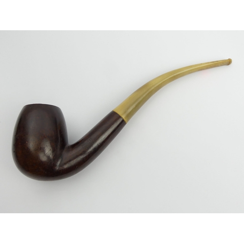 436 - Very Large un-smoked smooth bent billiard French briar, with a horn mouthpiece, 35cm/14” long, bowl ... 