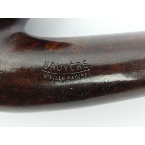 436 - Very Large un-smoked smooth bent billiard French briar, with a horn mouthpiece, 35cm/14” long, bowl ... 