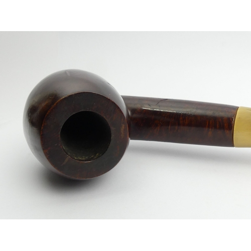 436 - Very Large un-smoked smooth bent billiard French briar, with a horn mouthpiece, 35cm/14” long, bowl ... 