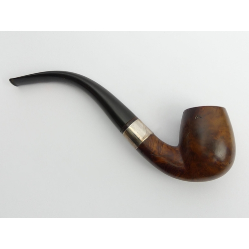 437 - Giant smooth bent briar with vulcanite mouthpiece and silver band, 26cm/10 ¼”, bowl 7 ½ cm /3” UK Po... 