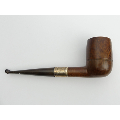 438 - Giant smooth, straight briar with vulcanite mouthpiece and silver band, 25cm/10” long, bowl 9cm/ 3 ½... 