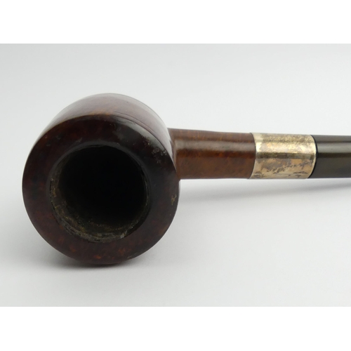 438 - Giant smooth, straight briar with vulcanite mouthpiece and silver band, 25cm/10” long, bowl 9cm/ 3 ½... 