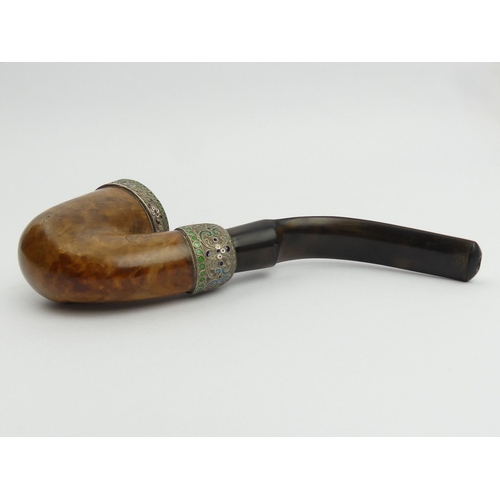 441 - Rare pre-revolution Russian briar with hallmarked silver and enamel mounts, 
C1890, 15cm/6”, bowl 5 ... 