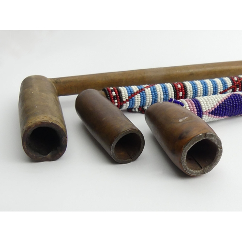 444 - Three Zulu pipes all made from African hard wood with metal lined bowls, longest 30cm. 
UK Postage £... 