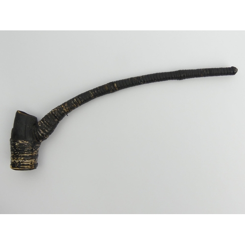 445 - Early 20th century double bowled ritual pipe possibly Dayak Tribe, Borneo, wood with cane binding, 3... 