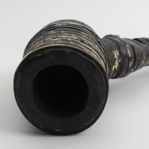 445 - Early 20th century double bowled ritual pipe possibly Dayak Tribe, Borneo, wood with cane binding, 3... 