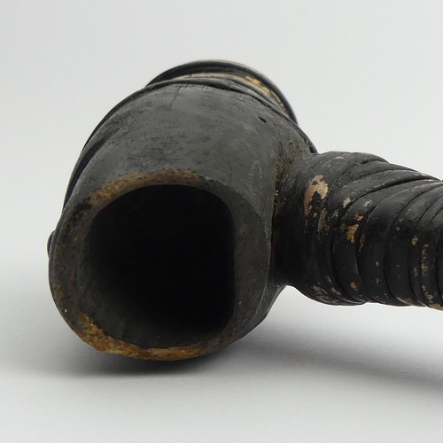 445 - Early 20th century double bowled ritual pipe possibly Dayak Tribe, Borneo, wood with cane binding, 3... 